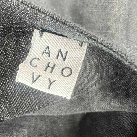 Anchovy Women OS Linen Black Colorblock Kaftan‎ Dress Poncho Oversize V-Neck - Picture 4 of 9